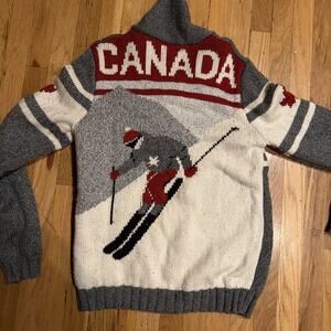 Canada Winter Sports Ski Canadiana wool blend cardigan sweater Men’s Medium Zip